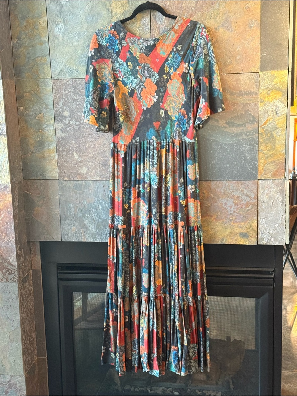 Soft Surroundings,M, patchwork floral flare tiered maxi dress. Swingy, comfy EUC - Picture 9 of 12